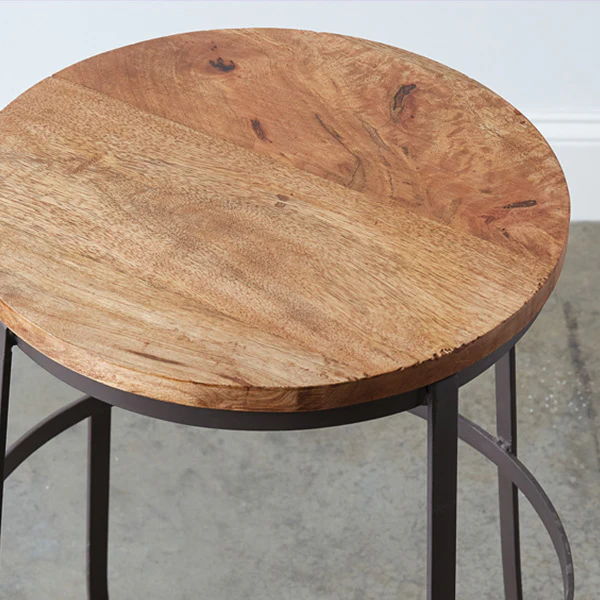 Rustic Hardwood and Metal Bar Stool