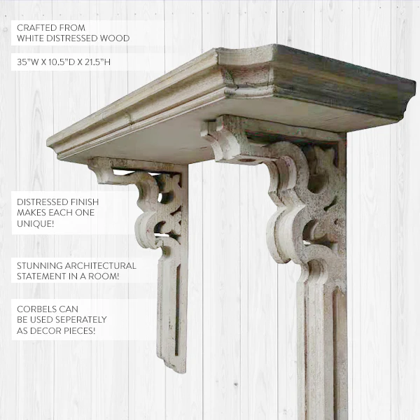 Distressed White Mantel Corbel Shelf