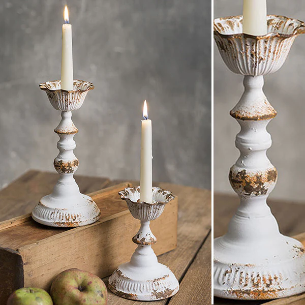 Rusted Patina Metal Candle Holders, Set of 2