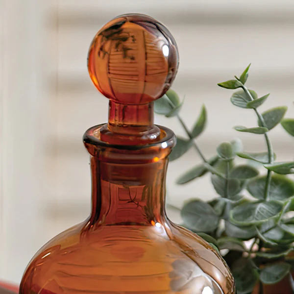 Amber Apothecary Glass Bottles with Stoppers, Set of Two