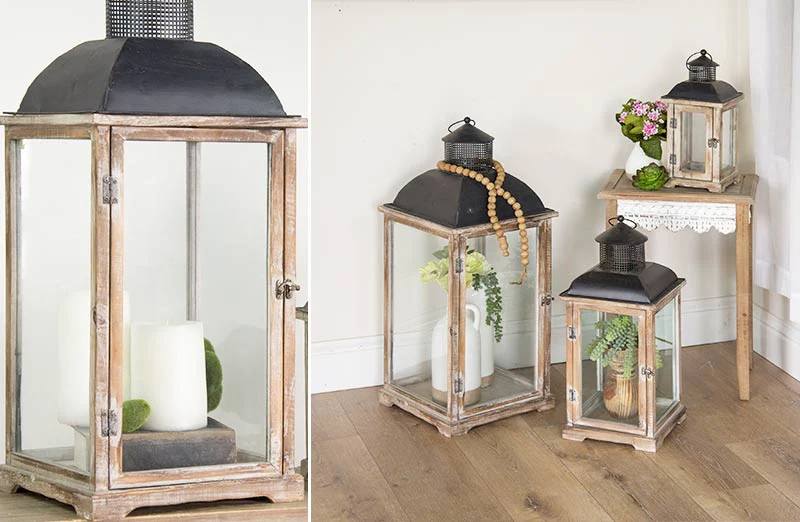 Wooden Framed Lanterns Set of 3