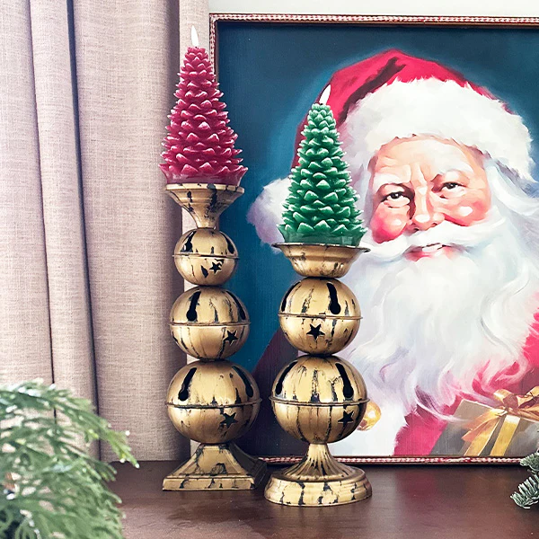 Jingle Bell Pedestal Candle Holders, Set of Two