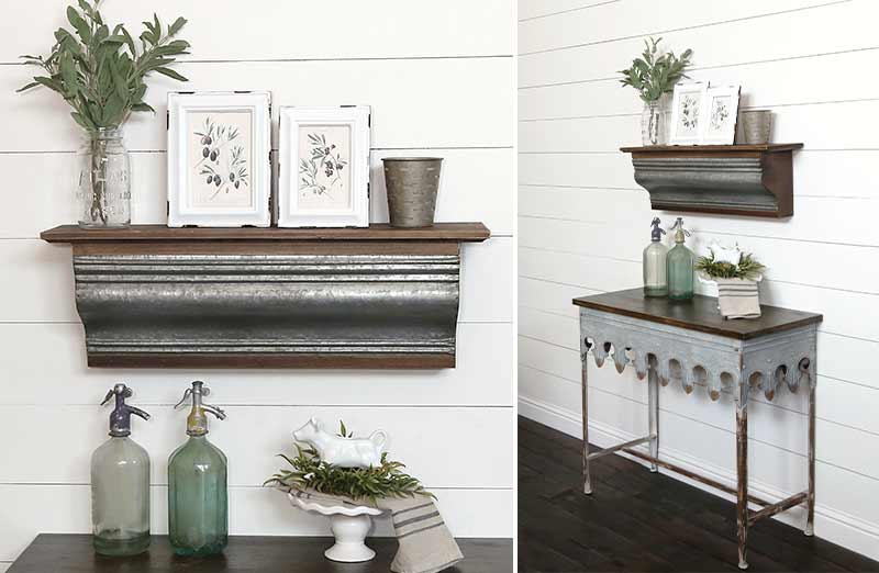 LARGE Galvanized Metal and Wood Shelf