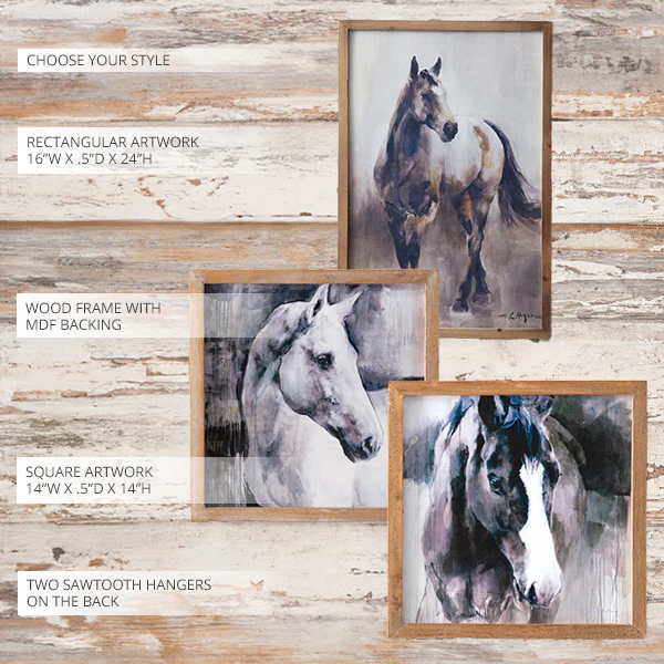 Rustic Stallion Wall Art with Wood Frame, Choose Your Style