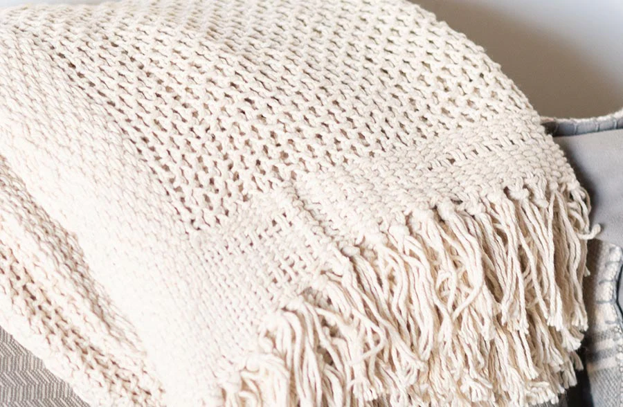 Handwoven Fringe Ivory Throw