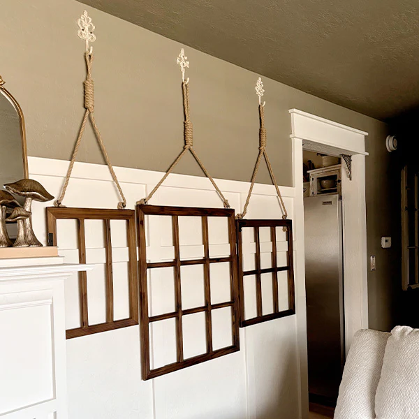 Oversized Dark Wooden Hanging Window Frames, Set of Four
