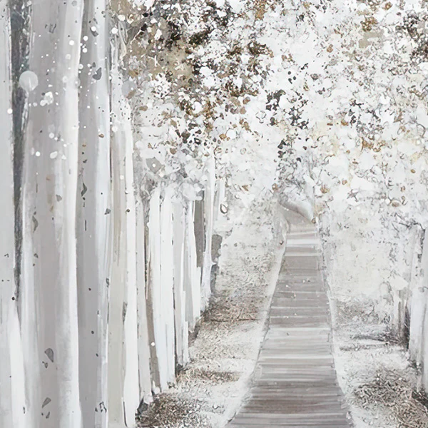 Tree Lined Path Wood Wall Decor with Silver Frame