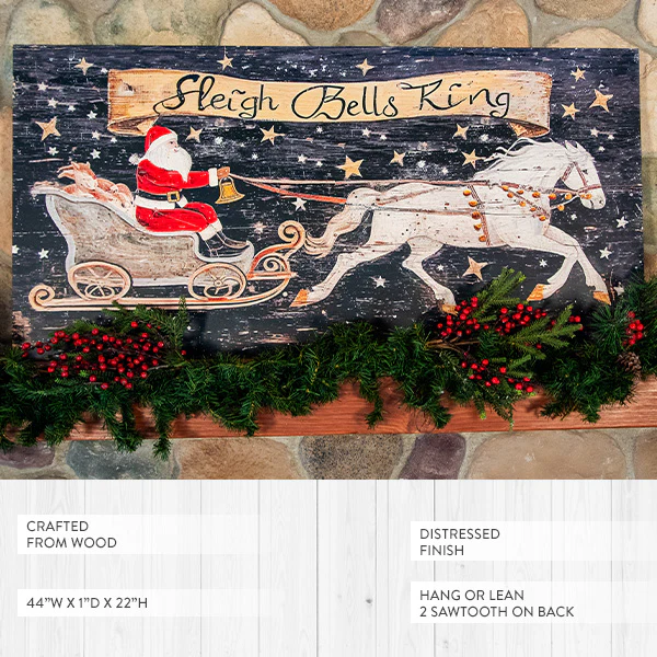 Distressed Wood Sleigh Bells Ring Sign