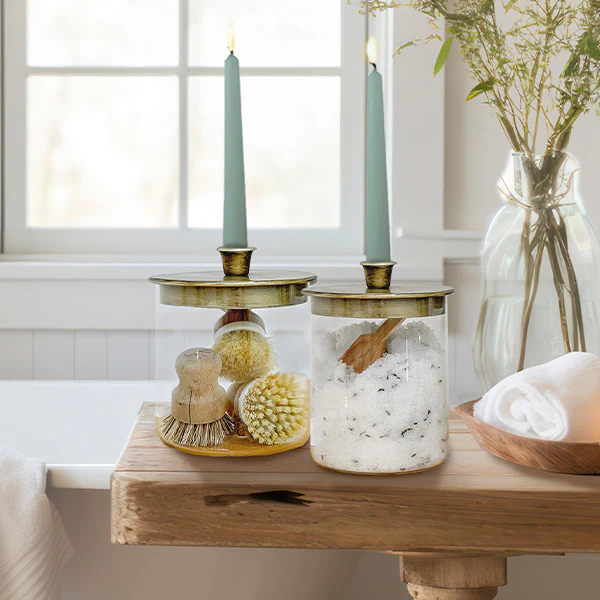 Glass Canister Candle Holders, Set of 2