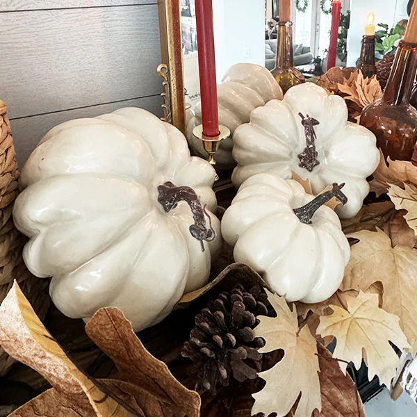 Painted Classic White Pumpkins, Set of 3
