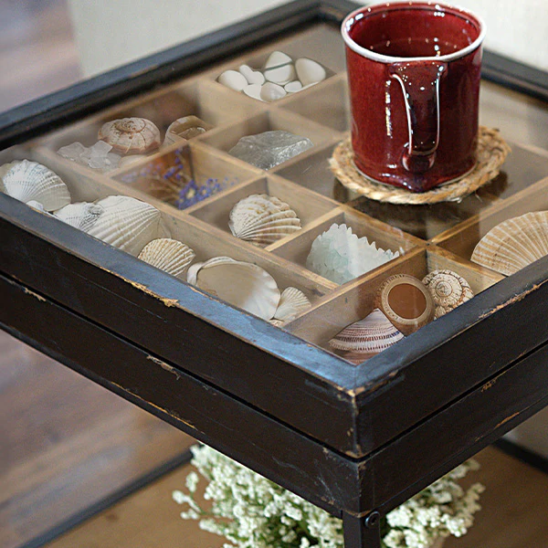 Vintage Inspired Letterpress Accent Storage Table with Sliding Top