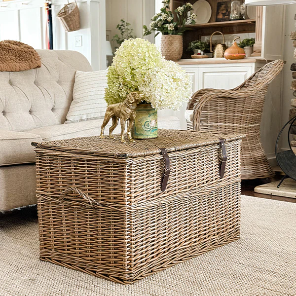 Oversized Rattan Storage Trunks with Handles, Set of 3