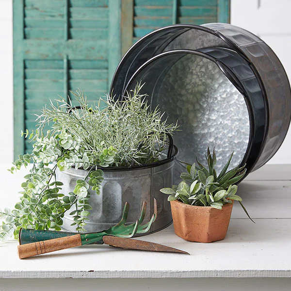 Large Galvanized Apple Baskets, Set of 3