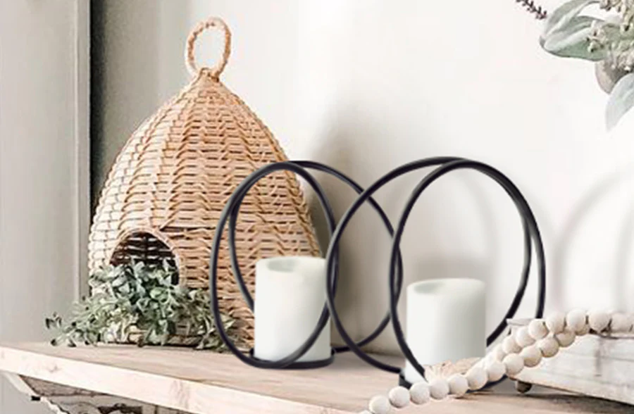 Rings Metal Pillar Candle Holders, Set of 2