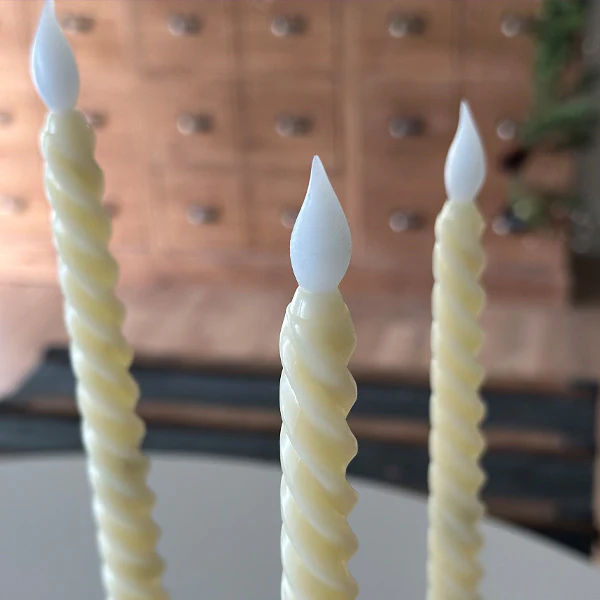 Spiral Taper LED Candles with Remote, Set of 8
