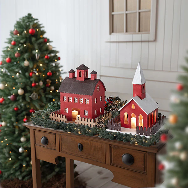 Red Holiday Miniature Building Wood Lantern, Choose Your Style
