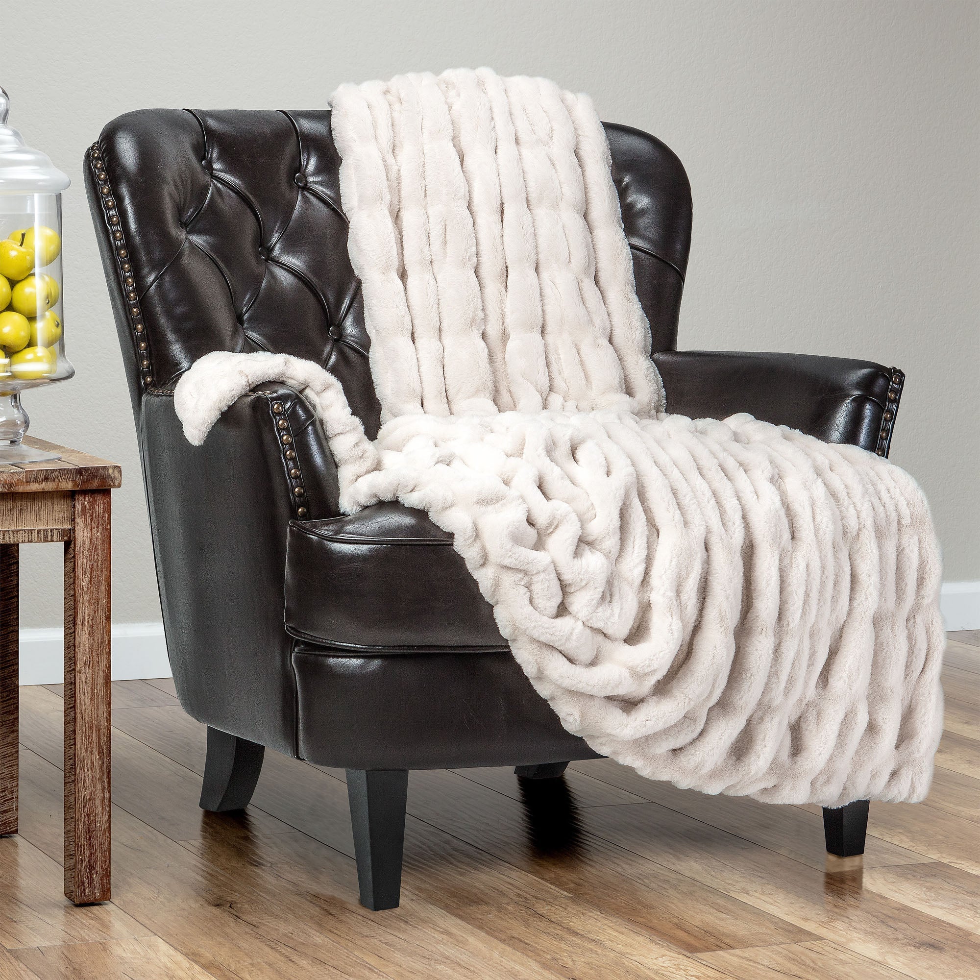 Ruched Faux Fur Throw Blanket