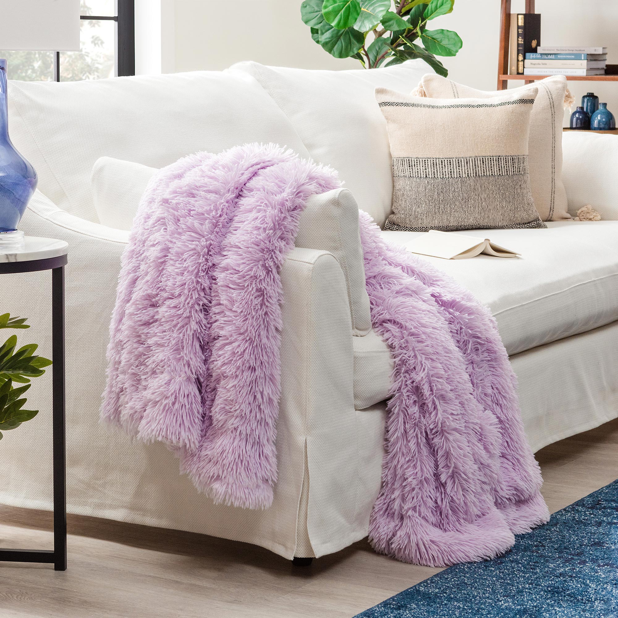 Solid Faux Long Fur Throw Blanket