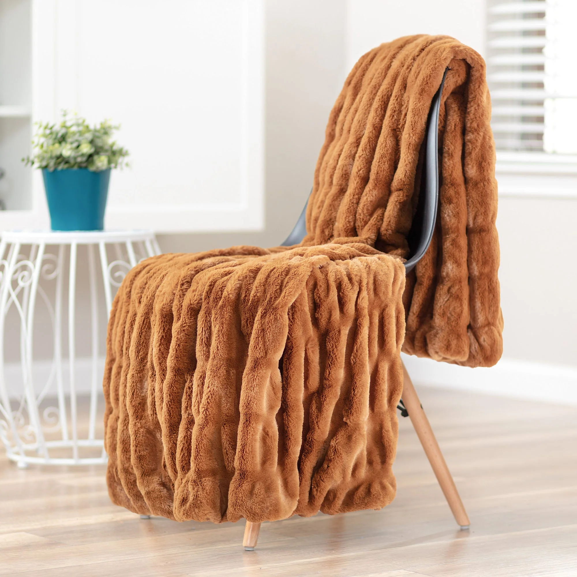 Ruched Faux Fur Throw Blanket