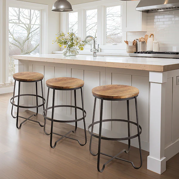 Rustic Hardwood and Metal Bar Stool