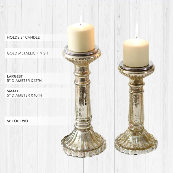 Scalloped Glass Pillar Candle Holders, Set of 2
