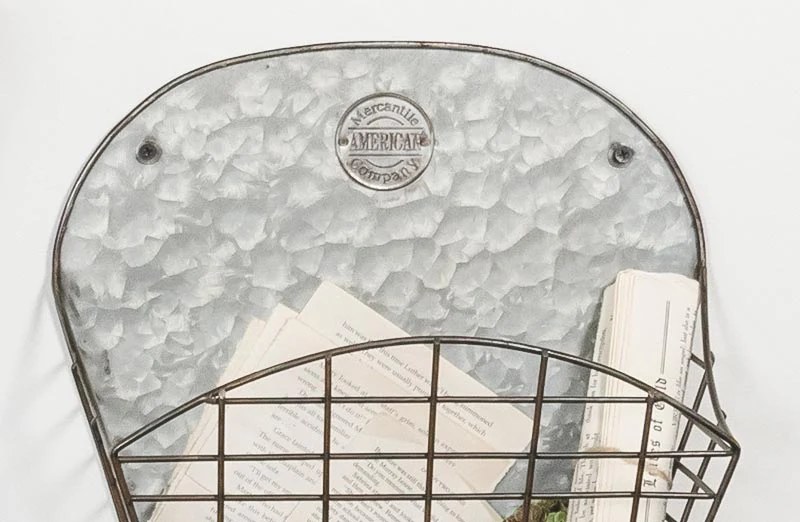 Industrial Galvanized Wall Baskets  Set of 2