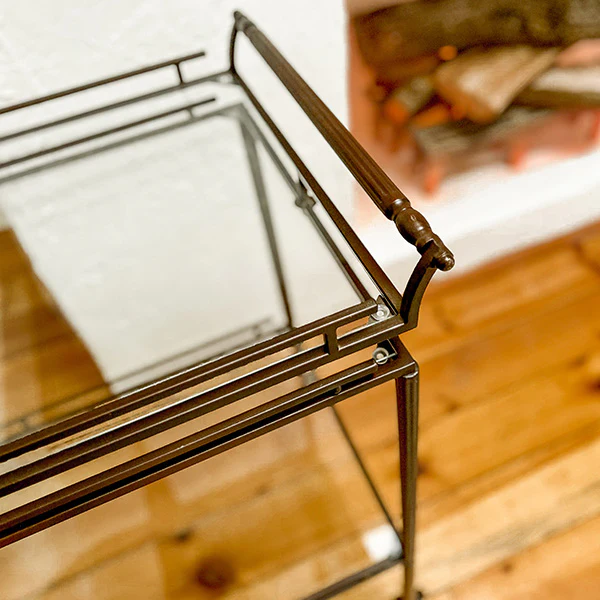 Folding Bronze Bar Cart with Wheels
