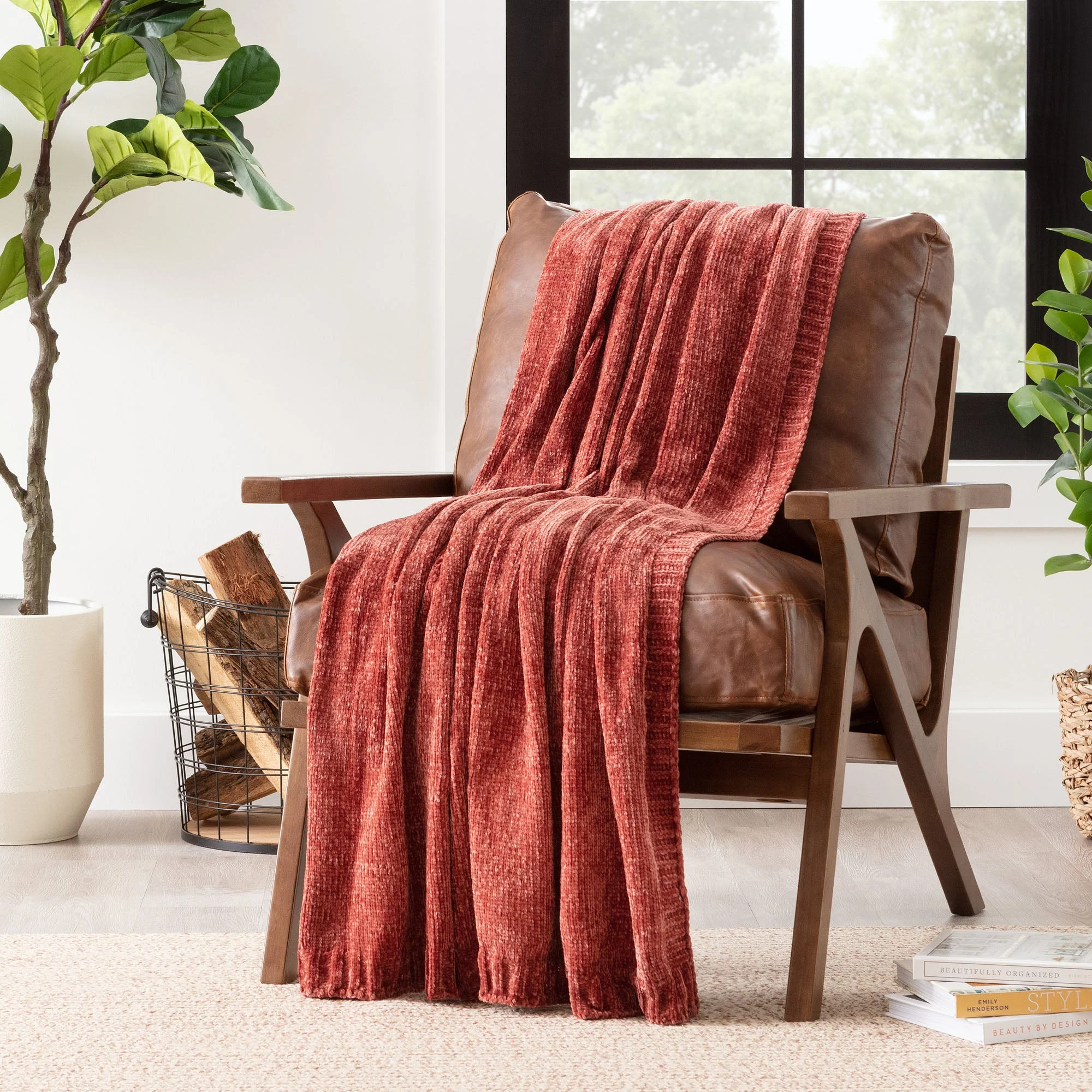 Chenille Luxe Border Throw Blanket