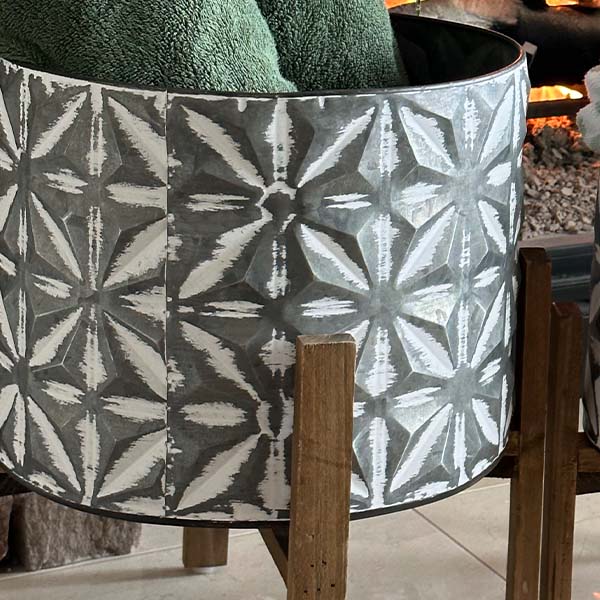 Metal Planters | Embossed Set of 2 with Stands