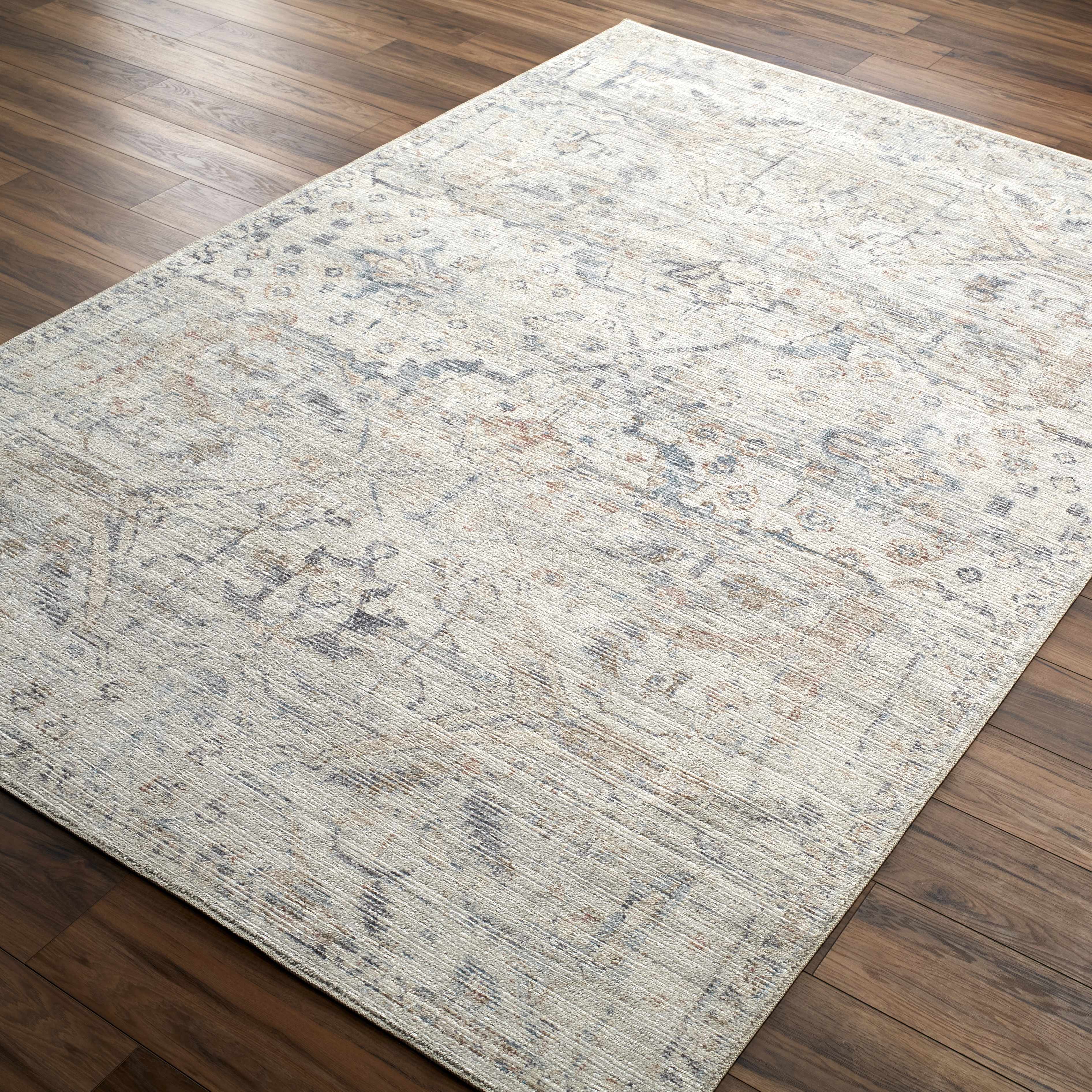 Damask Off White & Blue Area Rug