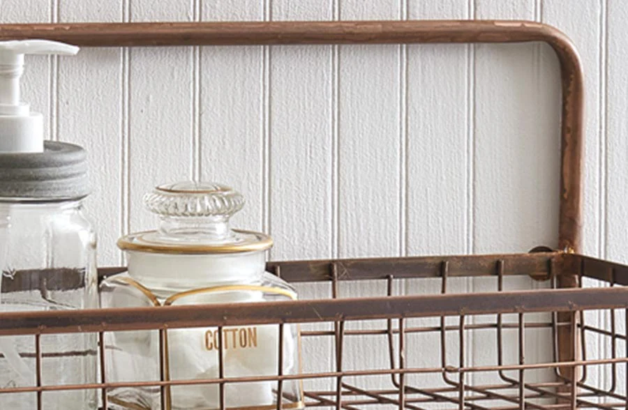 Copper Finish Wall Basket with Towel Bar