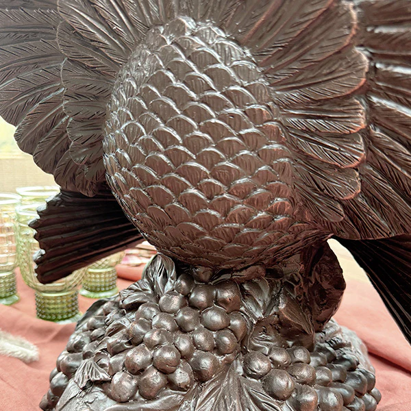 16 Inch Antique Inspired Bronze Tabletop Turkey Centerpiece