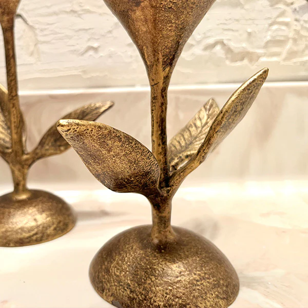 Blooming Florals Antique Gold Candle Holders, Set of 2