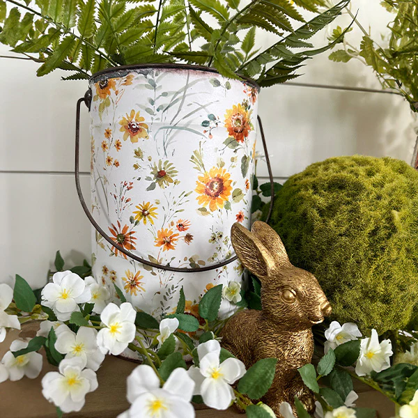 Distressed Patterned Metal Pails, Set of 3