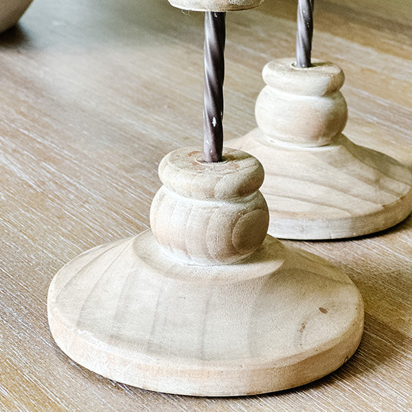 Carved Wooden Candlesticks, Set of 3