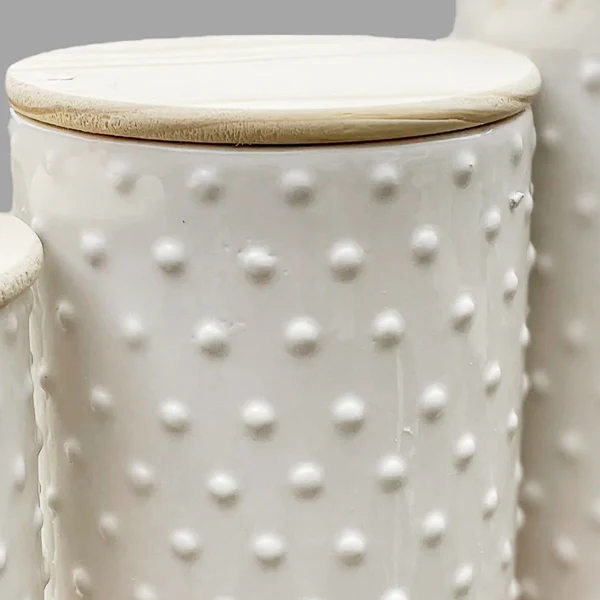 White Hobnail Ceramic Canister Set with Lids