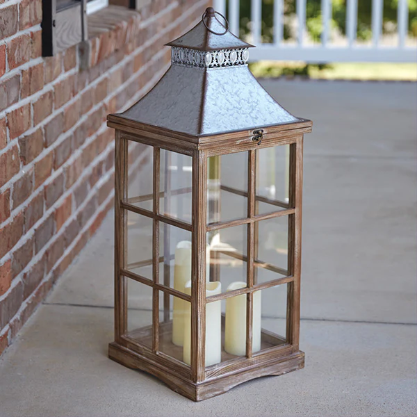 Wooden Lantern with Three LED Candles