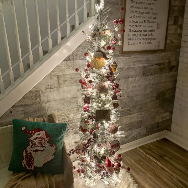 6 Feet Pre-lit Flocked Faux Christmas Tree with Metal Stand