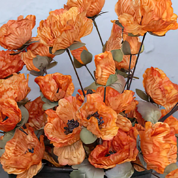 Lifelike Orange Poppy Spray, Set of 4 Stems