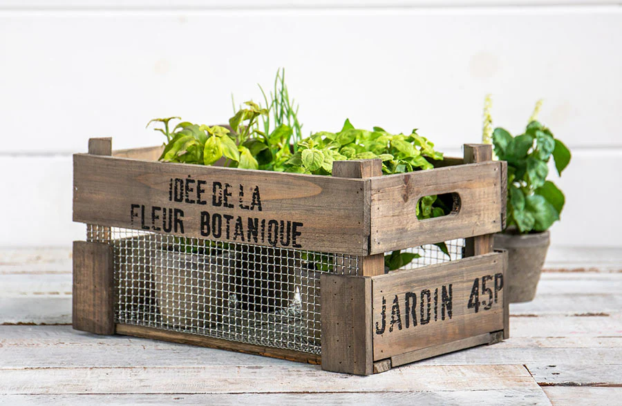 Mesh Lined Wooden Garden Crate