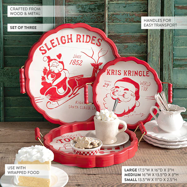 Vintage Inspired Festive Christmas Trays with Handles, Set of Three