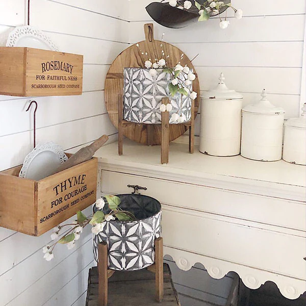 Metal Planters | Embossed Set of 2 with Stands