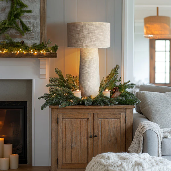 Boucle Fabric Side Table Lamp With Shade