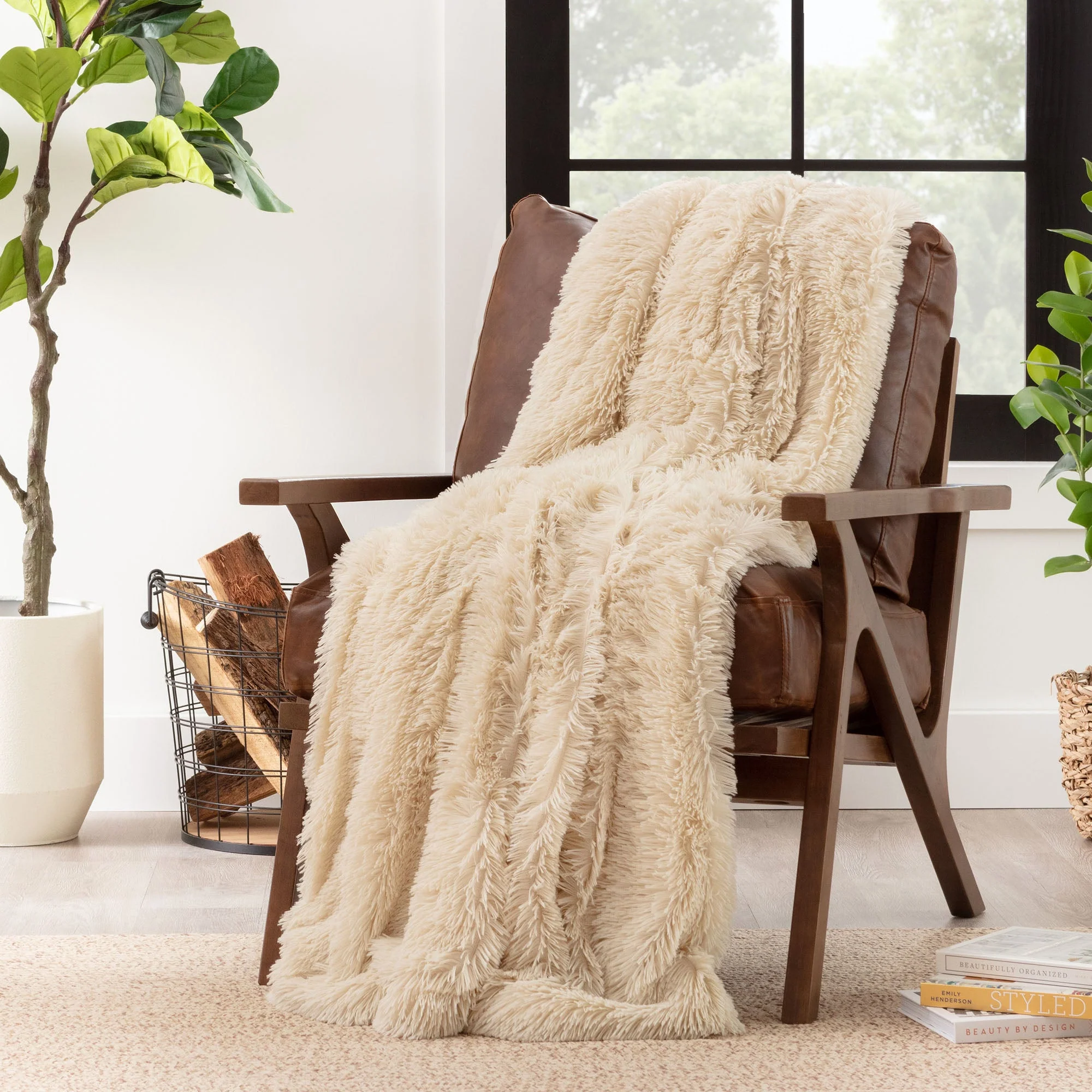 Solid Faux Long Fur Throw Blanket
