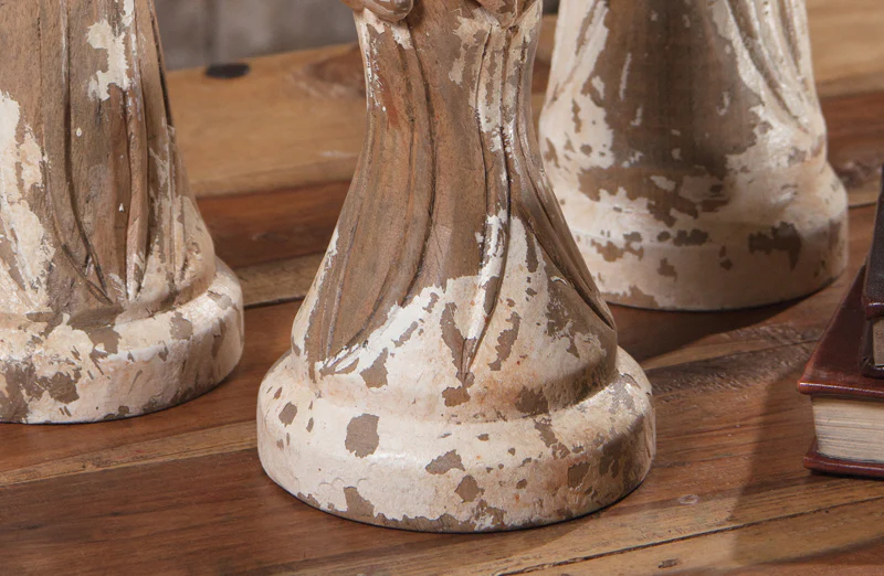 LARGE Hand Carved Wooden Candle Holders  Set of 3