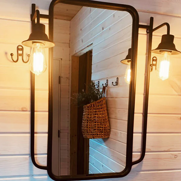 Wall Mirror with Hanging Lamps