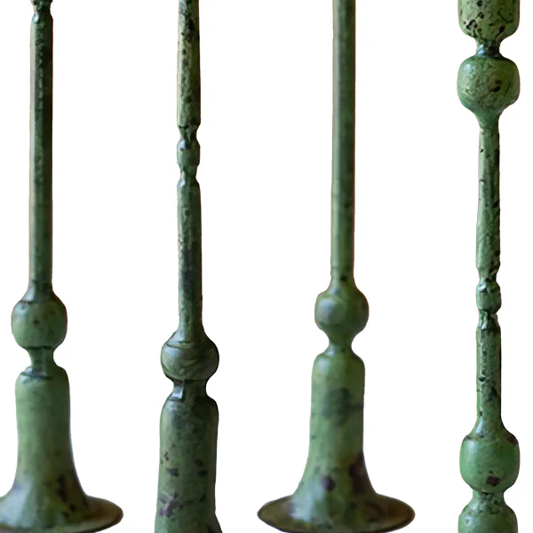 Forged Iron Taper Candle Holders with Green Patina, Set of Four