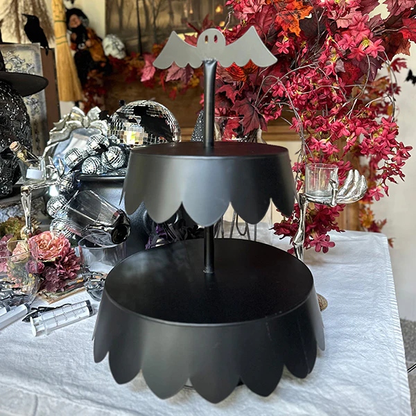 Two Tier Bat Black Metal Display Stand