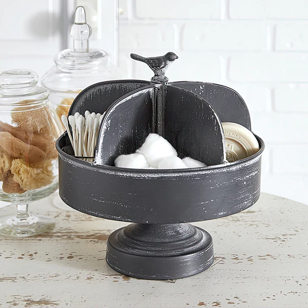 Distressed Tabletop Caddy with Bird Finial