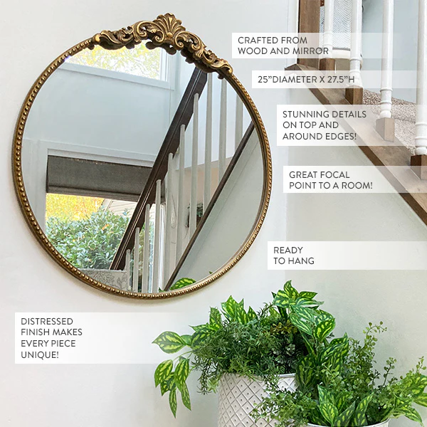 Round Gleaming Primrose Mirror | French Gold Ornate Filigree